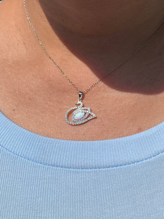 Lab Opal Swan Necklace