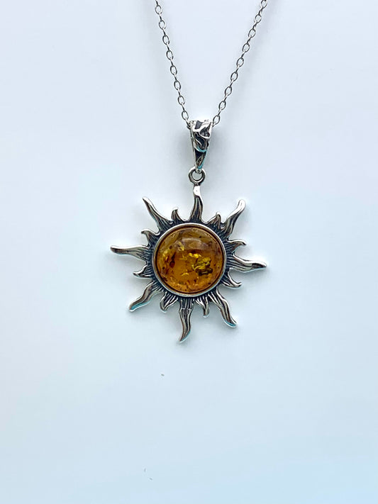 Cognac Amber  Sun Necklace