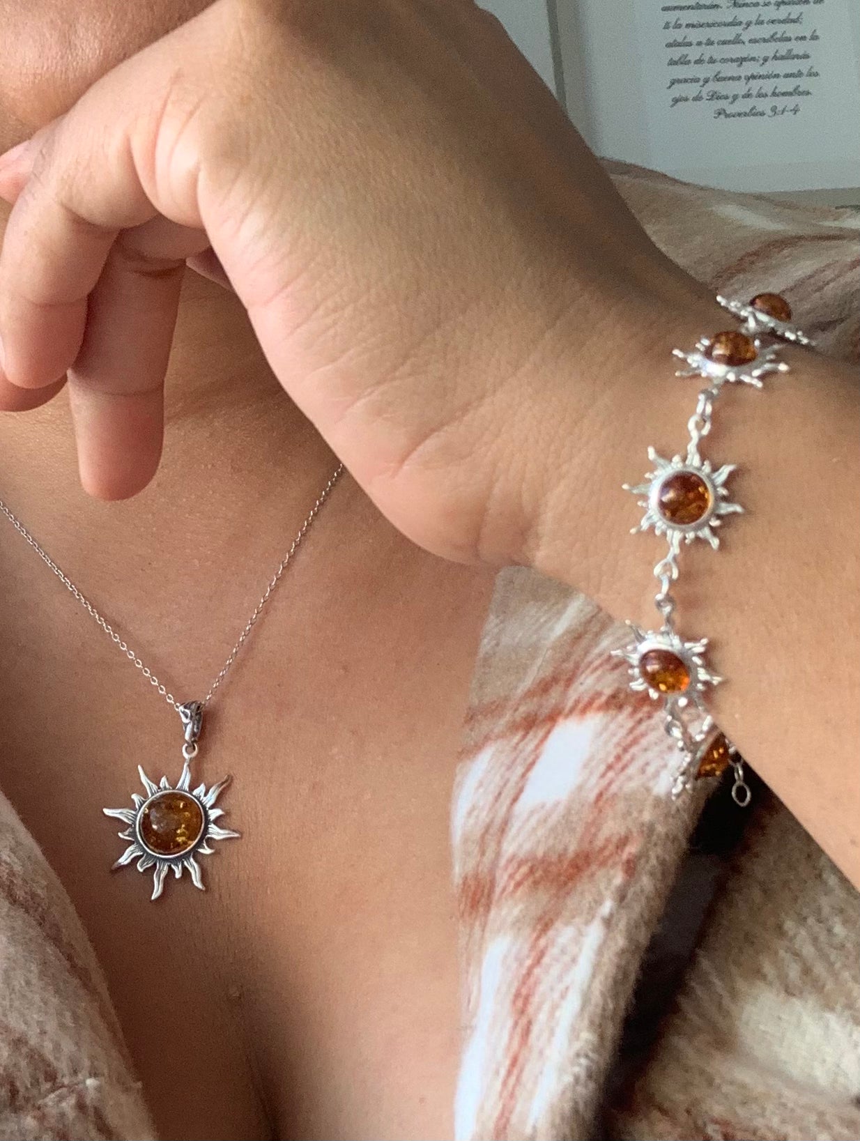 Cognac Amber  Sun Necklace