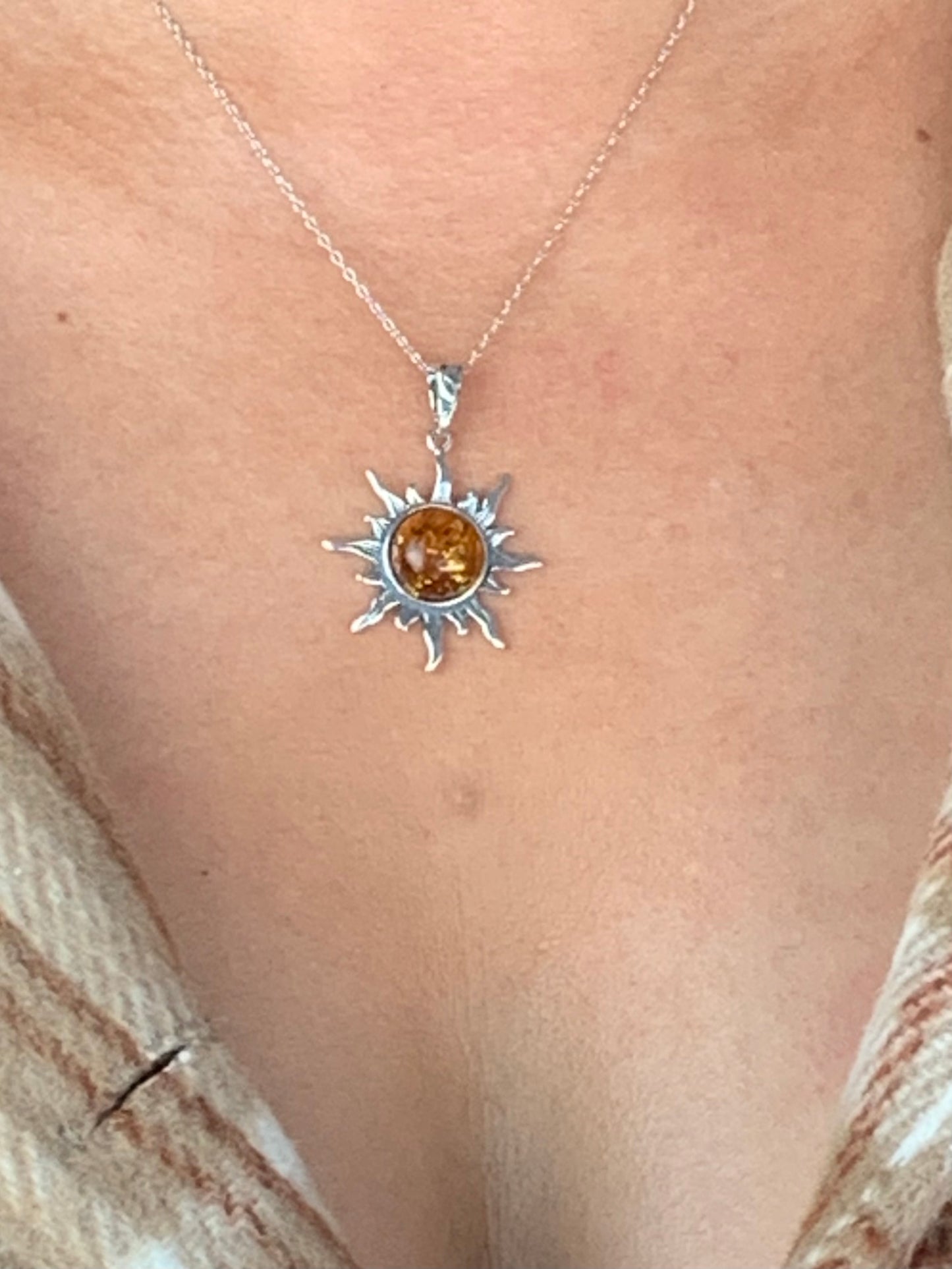 Cognac Amber  Sun Necklace