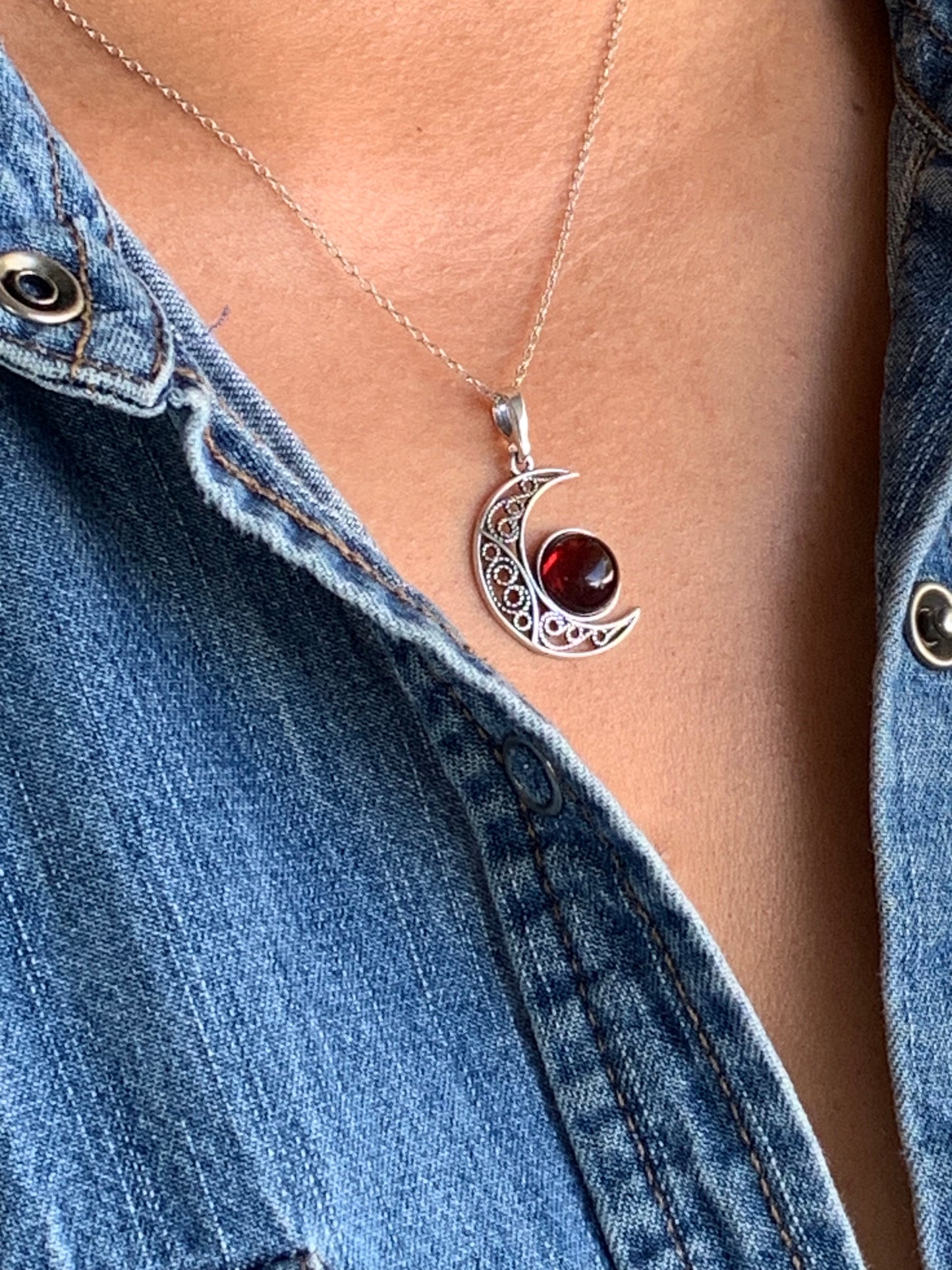 Cherry Amber Moon Necklace