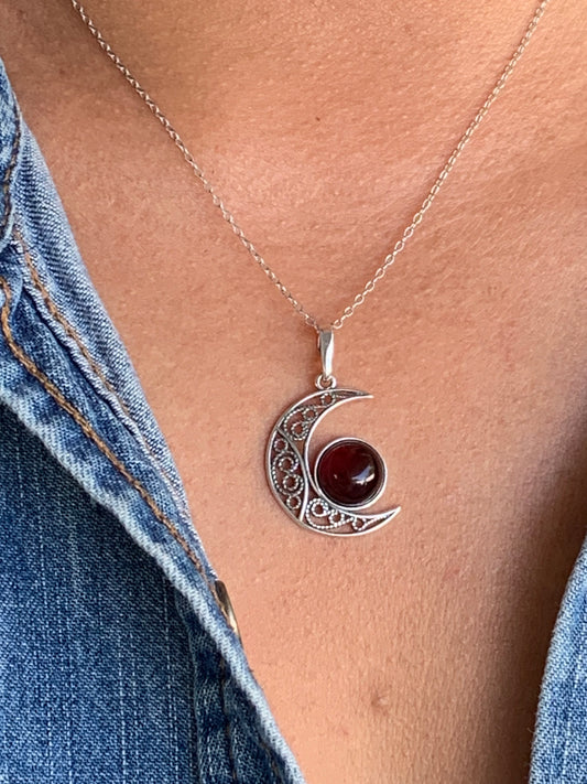 Cherry Amber Moon Necklace