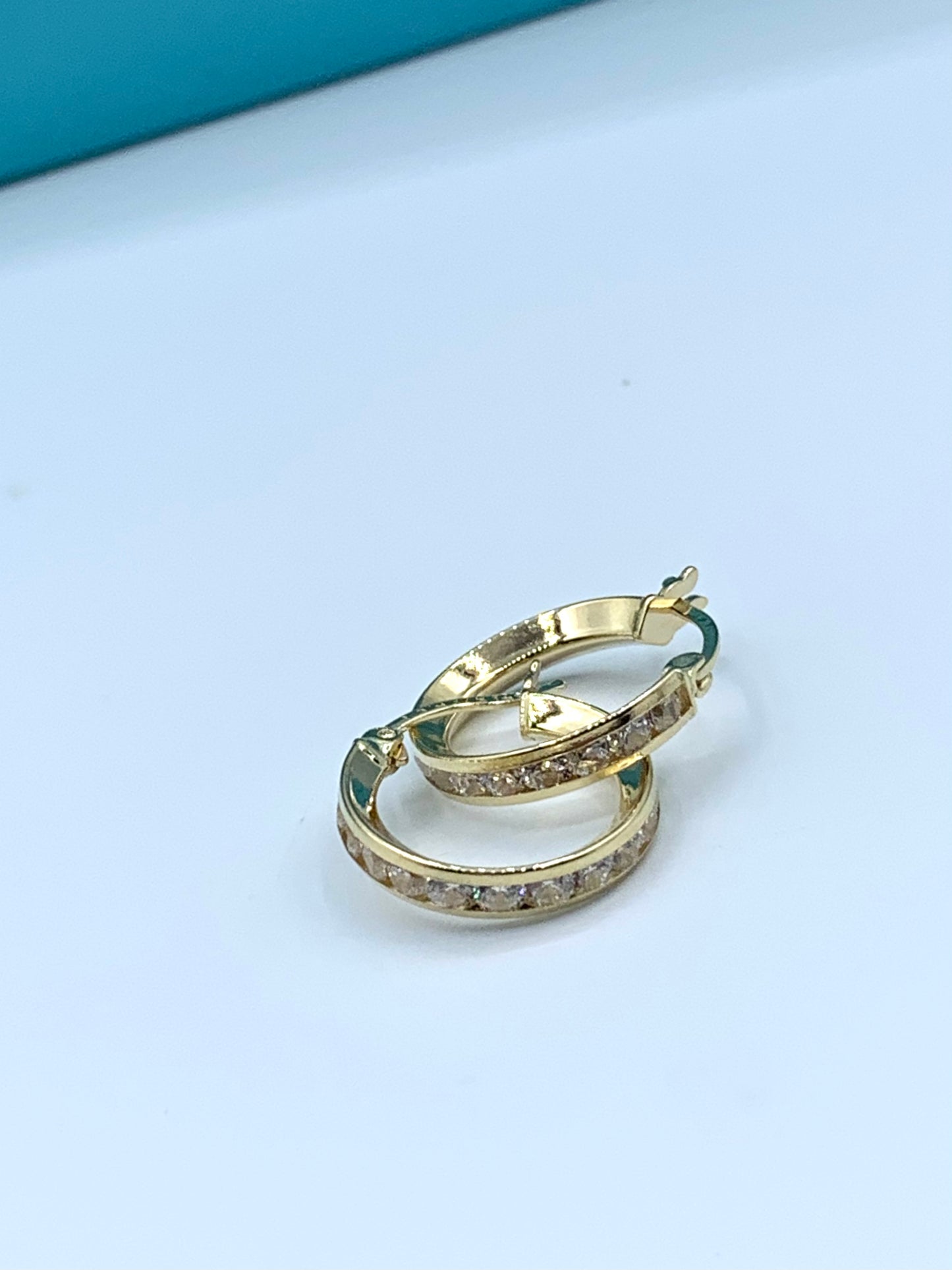 14 K YELLOW GOLD CZ HOOPS