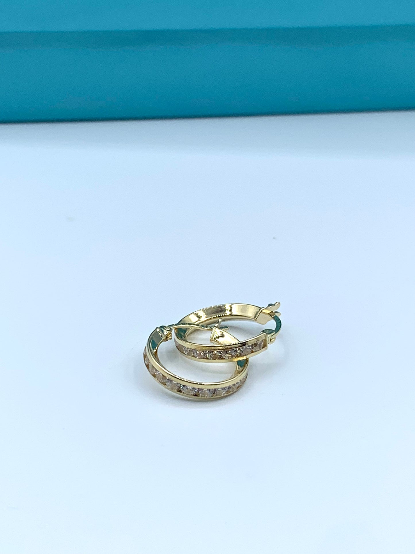 14 K YELLOW GOLD CZ HOOPS